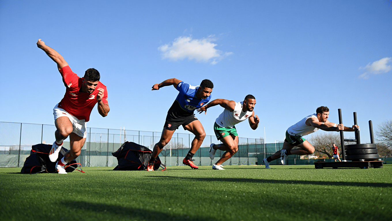 l'entraînement de musculation au rugby, axées sur la puissance, l'explosivité et la vitesse.