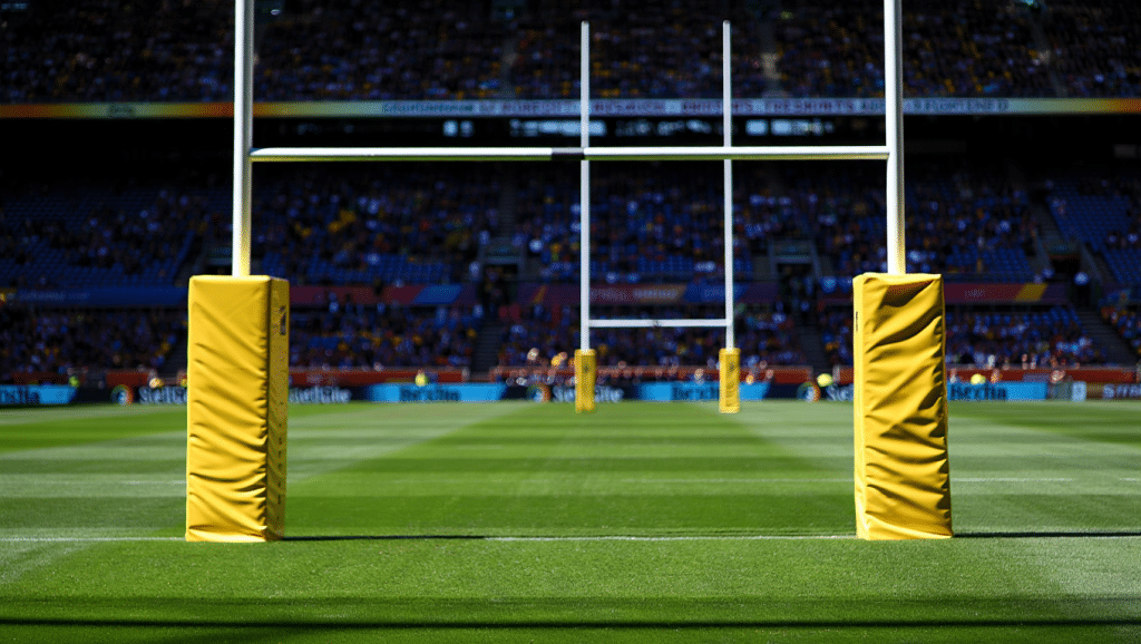 poteaux de rugby avec leurs protections rembourrées.