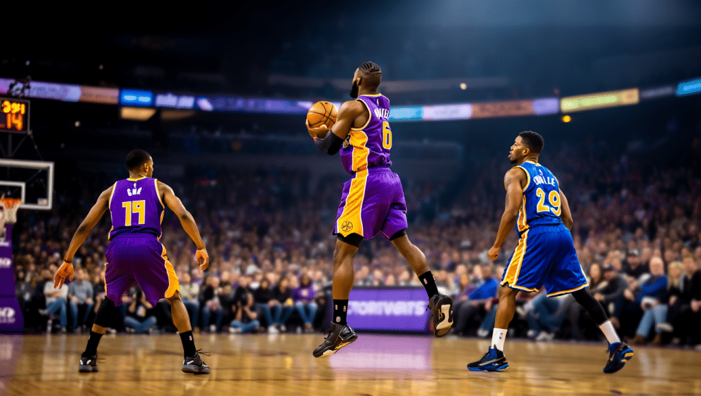 Matchs des Lakers contre les Warriors de Golden State, scène de jeu NBA intense