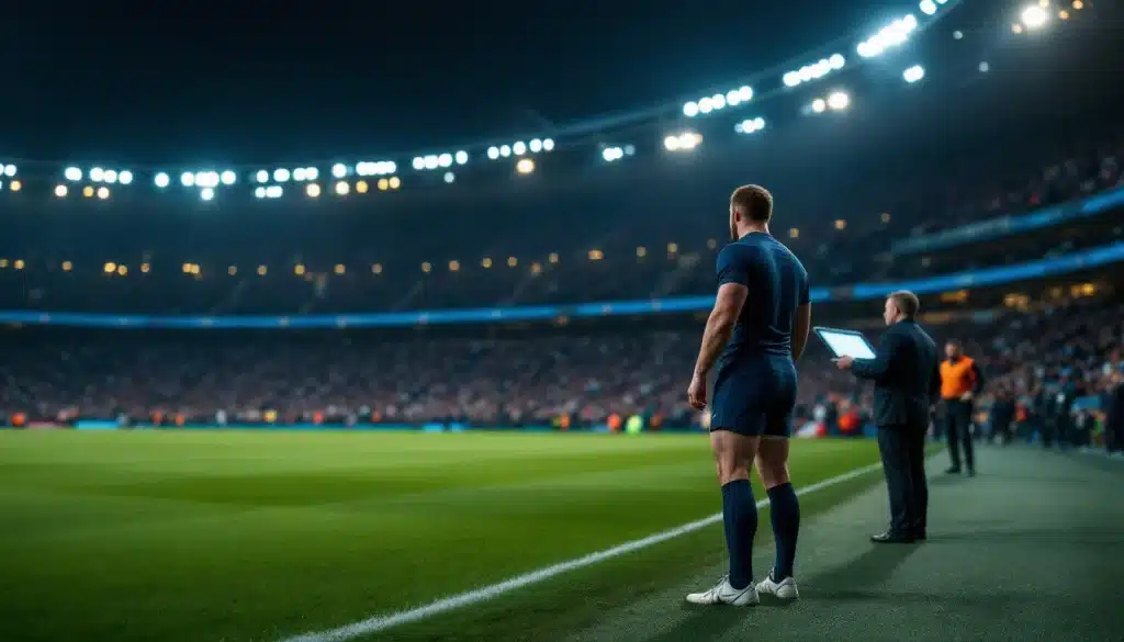 Combien de changements au rugby : un remplaçant attend au bord du terrain avant d'entrer en jeu