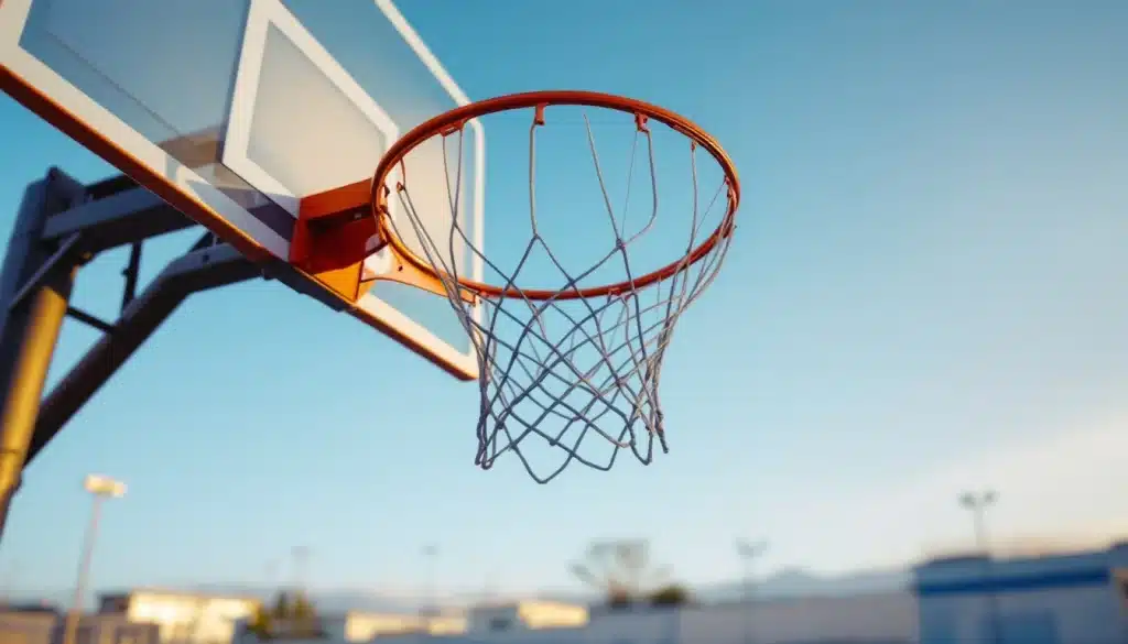 Hauteur d'un panier de basket : arceau officiel à 3,05 m vu en contre-plongée
