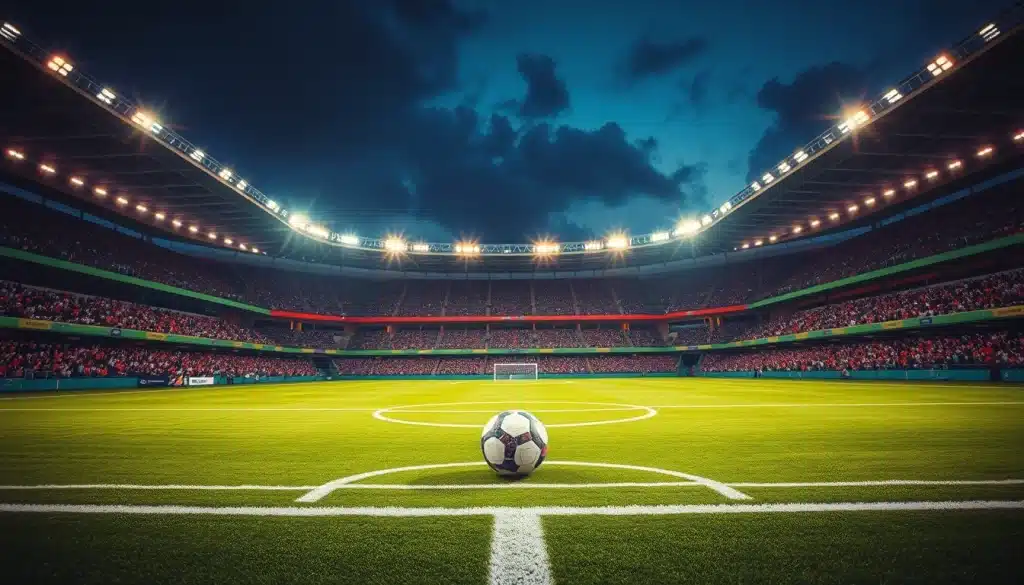 Stade de football illuminé évoquant un duel Mali - Côte d'Ivoire