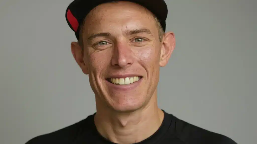 Nils Politt, rouleur allemand de UAE Team Emirates, en portrait studio