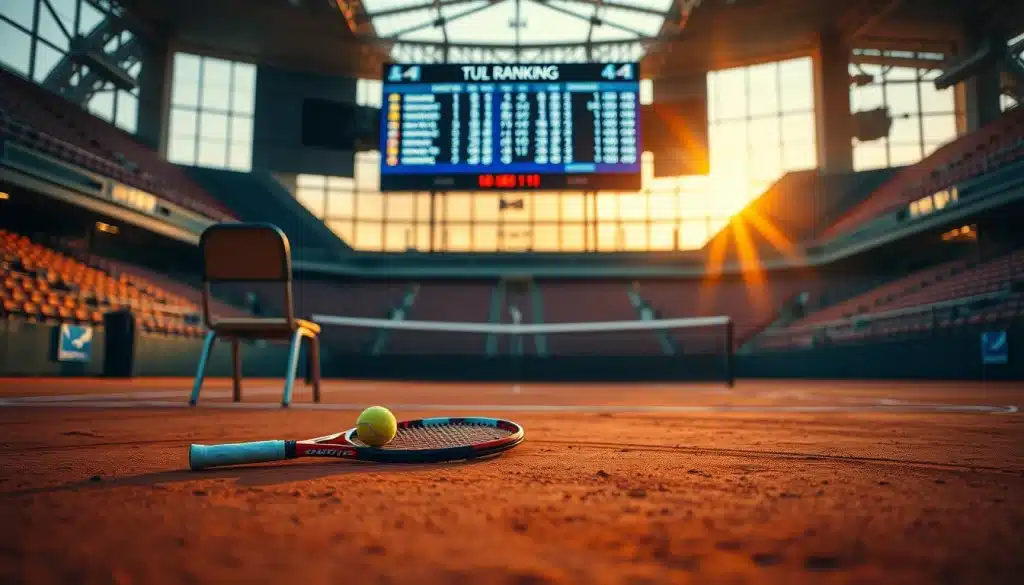 Court en terre battue et tableau d'affichage illustrant le classement tennis de Vallejo